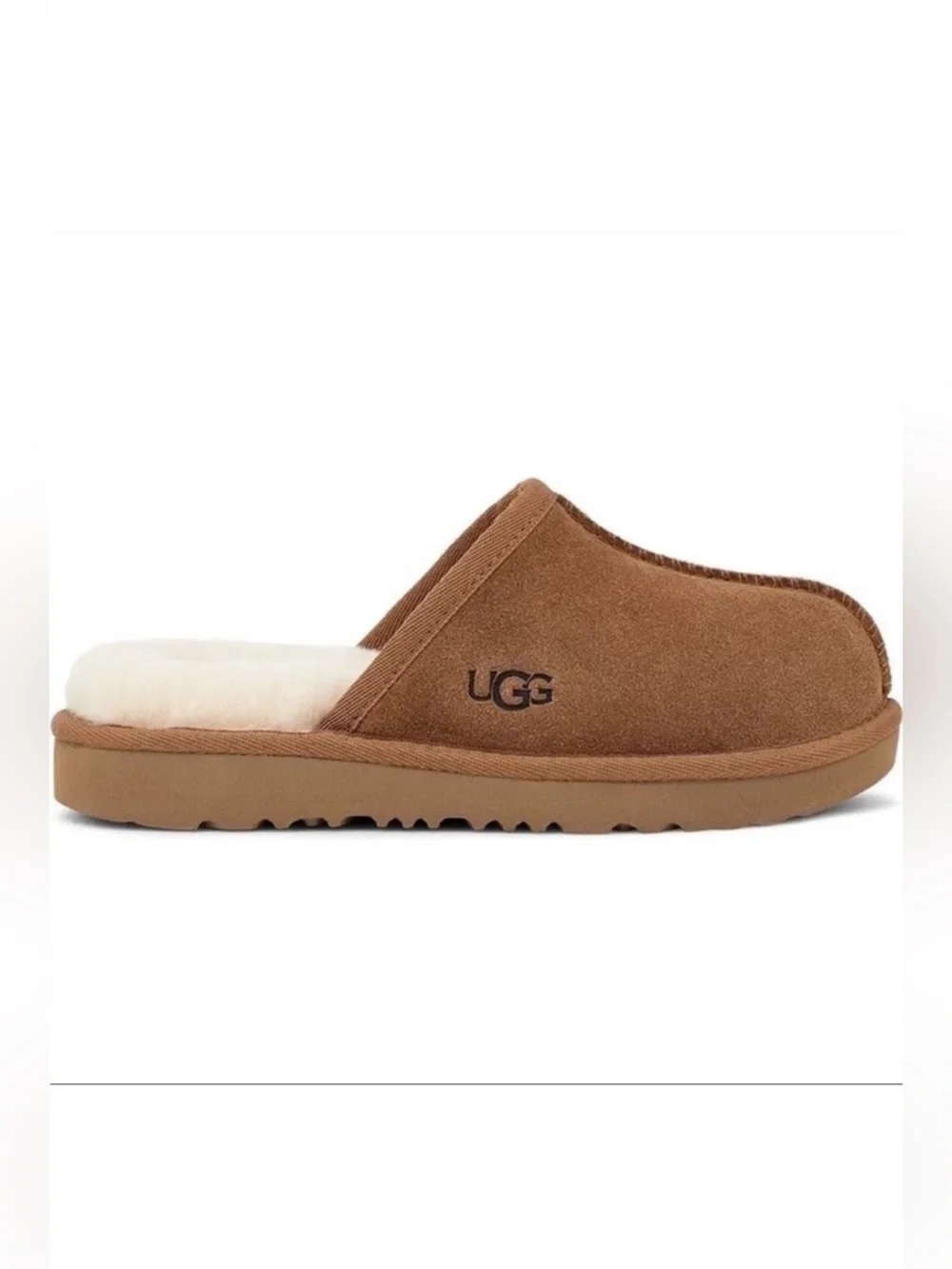 UGG Keegan Chestnut Suede Slide Slippers Shearling Kids Size 1M Cozy Comfort